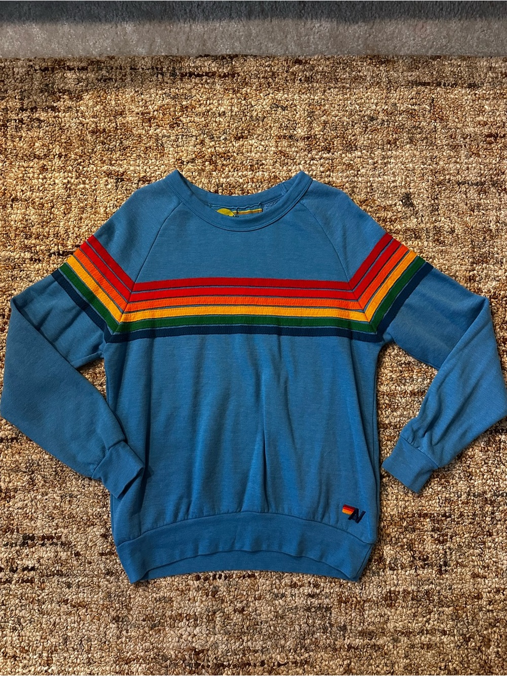 Aviator Nation Blue Pullover with Rainbow Stripes